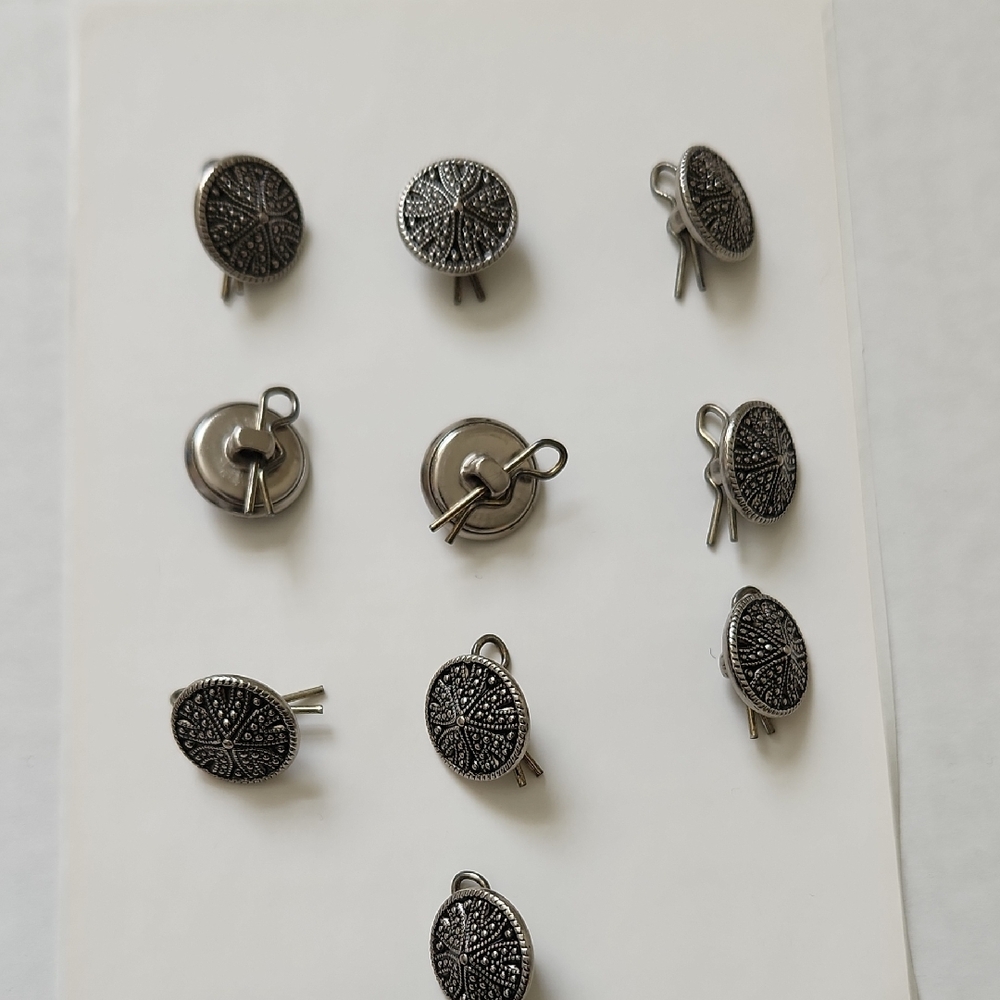 Antique Vintage Silver Decorative Button Lot Of 10